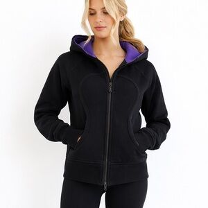 Sz 6 Lululemon Scuba Black Hoodie with Purple Lining Full Zip